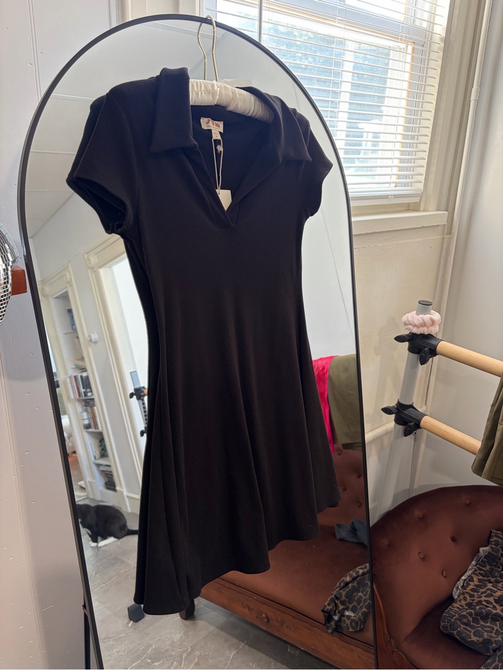 Black Collared Fit-and-Flare Dress